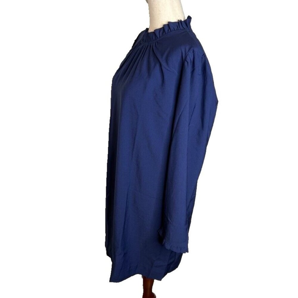 J.Crew Womens $110 Ruffleneck Shift Dress Antique Navy Size 12 BT122 - Picture 2 of 7